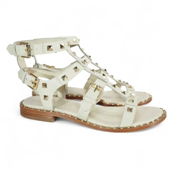 ASH Studded Leather Gladiator Sandals Women's 9/39 White / Gold Accents - Picture 4 of 10